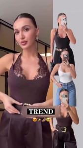 Bodysuit Ren Đen Phối Màu Thanh Lịch Dành Cho Nữ Kiểu Dáng Ôm Sát Chất Liệu Polyester Dây Spaghetti Phong Cách Đường Phố Mùa Hè 2026