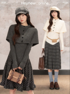 loveheynew | Bộ Đồ Knit Poncho Màu Đào Sang Trọng Dây Nịt eo Cho Mùa Đông