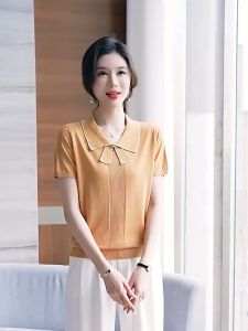 🔥[C371] Áo sơ mi kiểu nữ công sở CỔ ĐÍNH NƠ kiểu TAI THỎ xinh xắn tay ngắn thanh lịch - Kholenqc