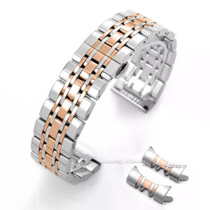 zhangeer Curved End + Flat Head Watch Strap 12 14 16 18 19 20 21 22mm Bracelet Seven Beads Solid Stainless Steel Band Metal Wristband Universal Watch Belt Accessories