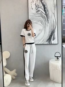 Fashion Age Reducing Temperament Casual Set Womens Summer Wide Leg Pants Two Piece Set