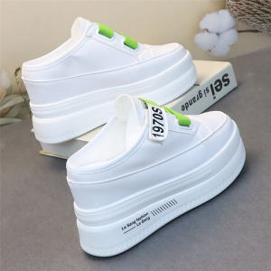 Stylish Super High Heel Heel-Free Lazy Semi Slipper Height Increasing Skinny 10cm Refined Outdoor Female White Shoes plus Size Slippers