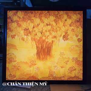Đèn Hào Quang Cây Bồ Đề In Tranh Trúc Chỉ Vuông Trang Trí Phòng Thờ Bàn Thờ Treo Tường TC-TV-05