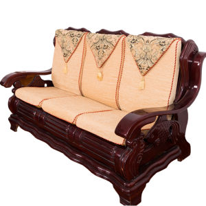 Thickened Sponge Wood Sofa Cushion with Backrest Rosewood Chinese Style Single Person Fabric High End Sofa Pad Blanket Style