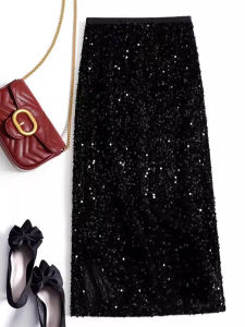 High-end Novelty Unique Fashionable Elegant French Sequined Black Skirt