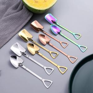 Stainless Steel Flat-Pointed Shovel Spoon Western Dinner Soup Spoon Ice Cream Scoop Metal Material Pure Color Universal Use