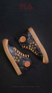 NADINA SALIM | SNEAKERS BLACK FOIL LEATHER | SNEAKERS BOB CASUAL | SEPATU BOB PREMIUM | SEPATU KULIT KOMBINASI KAIN GAMBO MUBA | GLOSSY