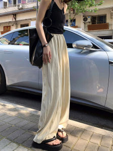 น้ําแข็ง ผ้าไหม Yamamoto กางเกง ผู้หญิง ฤดูร้อน 2024 New High เอว Drape หลวม ลำลอง Bf Lazy Style Wide Leg กางเกง