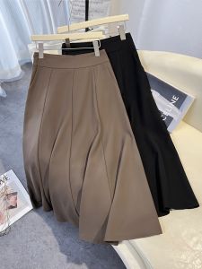 Elegant Drapey Suit Skirt High Waist A-Line Midi Skirt Womens Summer Autumn Fashion Casual Style Cover Hip Elastic Waist