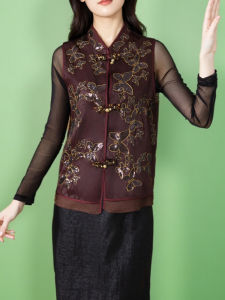 Silk Cloud Jacket Womens New Chinese Style Button up Top Moms Shirt 2025 New Brand SYF Commute Style Single Button Long Jacket