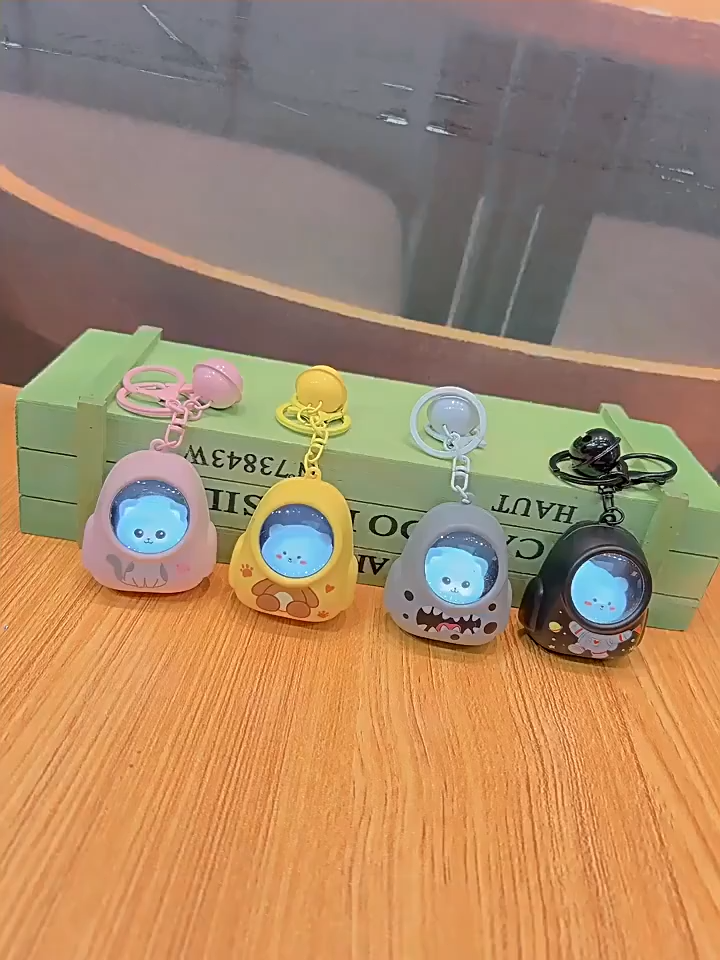 Cartoon Cat Bear Backpack Night light Keychain Mini Luminous Bag pendant With bell Keychains Backpack Decoration Pendant