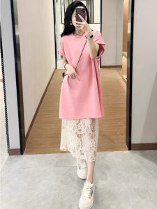 Fashionable Casual Two-Piece Set for Women Jorfrey Summer Short Sleeve T-shirt with Lace Skirt Pure E-commerce Pullover