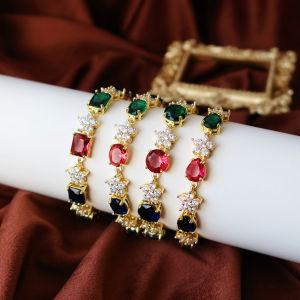 SEQUITO Fashion Women Wrist Jewelry Yellow Gold Plated Inlay Coloful AAAAA Cubic Zircon Flower Bracelet for Engagement B373
