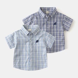 WAPYPY | Summer Boys Plaid Collar Loose Fit Short Sleeve Shirt
