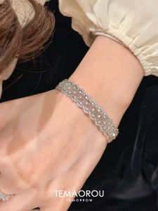 Elegant Silver Lace Mesh Diamond Edge Open Bracelet High-End Fashion Accessory for Ladies Alloy Gold Plated Hand Jewelry
