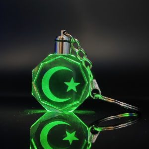LED light Keychain for Crystal Islamic Crescent Moon & Star 7 Colors Ramadan Gift for Car/Motorcycle/Bag Premium Religious Decor