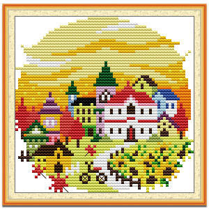 Cross Stitch Set Four Seasons House Scenery Complete Kit with Pattern 14/11CT