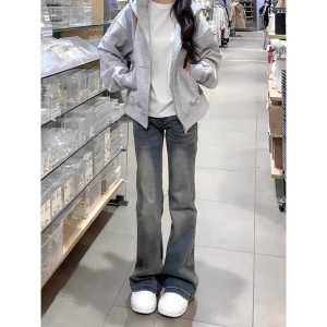 Ripped Slim Fit Micro Flared Jeans Womens High Waist Elastic Slim Straight Leg Long Trousers Summer New Style Denim Pants