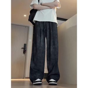 Quần Dài Nam American Retro Tree Bark Pattern Ice Silk Quick Dry Loose Casual Straight Leg Dáng Rộng Mùa Hè Quần Thường Ngày