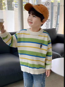 Boys Knitted Sweater Stripe Loose Anti-Ball Cotton Blend Comfortable Casual Style Spring Autumn Fashionable Child Clothing