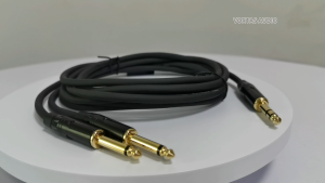 Gold-Plated Anti-Interference TRS 6.35mm Male to Dual TS 6.35mm Male Audio Cable for Stage Studio