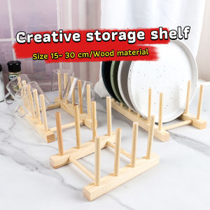 Digeo Wooden Dish Mugs Cup Bowl Drying Shelf Drain Rack Book Holder Kitchen Organizer