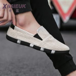 Mens Summer Breathable Garden Canvas Shoes No Tie Korean Style Lazy Person Linen Casual Old Beijing Cloth Shoes Resting Shoes