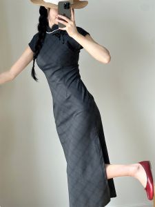 New Chinese Style Black Improved Cheongsam Summer 2025 Small Size Absolutely Beautiful Retro Republic of China Artistic