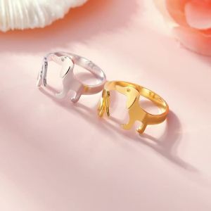 Cazador Adjustable Dachshund Dog Rings for Women Girl Stainless Steel Open Rings Cute Animal Pet Jewelry Birthday Gift Wholesale