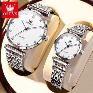 100% Original OLEVS Luxury Stainless Couple Watches Diamonds Fashion Waterproof Shock Resistant Casual Quartz Women Men watches