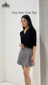 4972 Viny V-Neck Knit Crop Top Atasan Wanita Knit