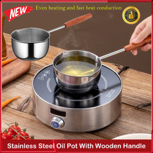 หม้อน้ำมันสแตนเลสสตีลมีด้ามจับไม้ซุปขนาดเล็ก300มล. หกหม้อต้มนมอุปกรณ์ทำอาหารอุปกรณ์ที่ใช้ในครัวกันลวก