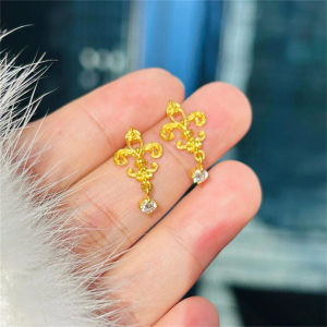 Fashionable 18K Gold Plated Earrings Chinese Style Floral Design Diamond Punctuated Womens Retro Ear Jewelry Hoops