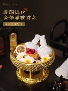 พานไม้สีทอง ขันโตกทอง ขันโตก พาน พานไม้ลงทอง ขันโตกเดินเส้นติดกระจก พานใส่ของถวายพระ พานปิดทอง พานปิดทองติดกระจก