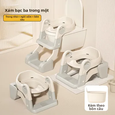 Bệ lót bồn cầu có tay vịn ghế kê chân chống trượt giúp bé tự đi vệ sinh tiện lợi