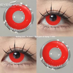 EYESHARE 1 Cặp/2 Chiếc Bộ Kính Áp Tròng Màu Halloween Anime Cosplay - Đỏ Trắng Đen HEMA Kính Trang Điểm Mỹ Phẩm Dùng Một Lần Hàng Năm Cho Mắt