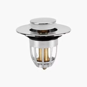 Universal Rebound Chrome Sink Drain Plug with Hair Catcher Pop-Up Filter Basin Easy to Push Bathroom Sink Filter