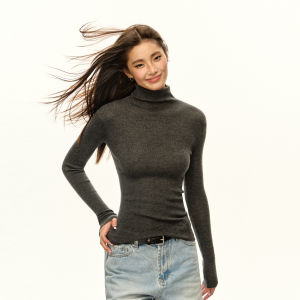 Ariseism | Semi-high Collar Wool Knitted Long Sleeve Shirt