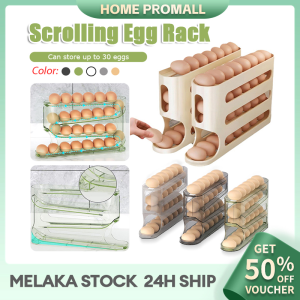 4 Tier Sliding Egg Dispenser Automatic Scrolling Egg Holder Space Saving Kitchen Refrigerator Egg Storage Box