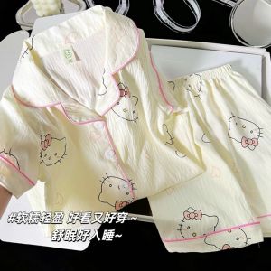 Princess Style Childrens Summer Sleepwear Set Short Sleeve Cloud Cotton Home Clothes Cute Girls Clothing 2-12 Years Old
