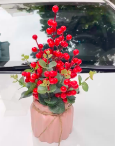 Bình đào đông đỏ giả cắm sẵn - cao 35cm - Cây giả hoa lụa Decor trang trí nhà cửa