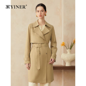 YINER | Spring Acetate Blend Deconstructed Mid-length Double-breasted Trench Coat