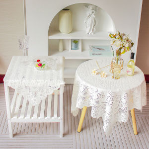 White Lace Tablecloth Hollow out Vintage Tea Table Cloth round Table Bedside Table Sofa Fridge Square Scarf Cover Cloth