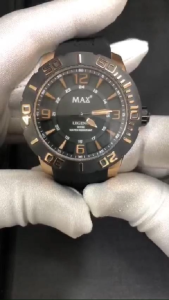 MAX Legend Watches Black/Rose Gold Steel Case Black Dial Mens Silicone Strap Watch 44mm 5-MAX682