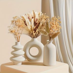ชุดแจกันเซรามิกสีขาวสไตล์โบฮีเมียน 3 ชิ้น ของตกแต่งบ้านสุดสร้างสรรค์ เหมาะสำหรับตกแต่งงานแต่งงาน ห้องนั่งเล่น ห้องนอน