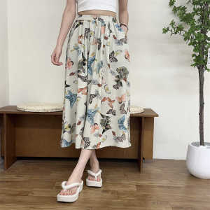High Waist Cotton Silk Half Skirt Womens Summer Thin Artificial Cotton Home Clothes Spring Autumn Can Be Worn outside Versatile Skirt