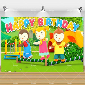 Potdemiel | Cartoon Tchoupi Penguin Backdrop Childrens Birthday Decorations Party Supplies Doll Baby Shower Banner Photo Shoot Props Gifts