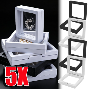 5pcs 3D Floating Jewelry Display Storage Box / Freestanding Clear Suspended Presentation Case / Decorative Jewelry Organizer / Ideal Display Solution for Arranging and Exhibiting Fashion Accessories