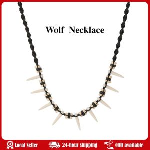Tribal Style Imitation Wolf Tooth Choker Handmade Retro Weaving Necklace Mens And Womens Amulet Gift