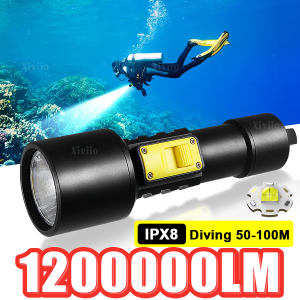 XHP70 1200000LM High Power Diving Torch IPX8 Professional Diving Flashlight Underwater Lantern Scuba Diving Waterproof Lamp